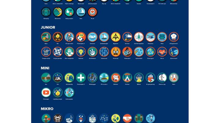 Lidt af de mærker spejderne kan opnå.